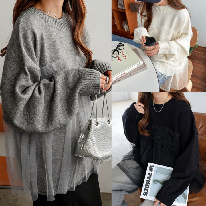 Kvinders oversized pullover med flæsedetaljer Stilla