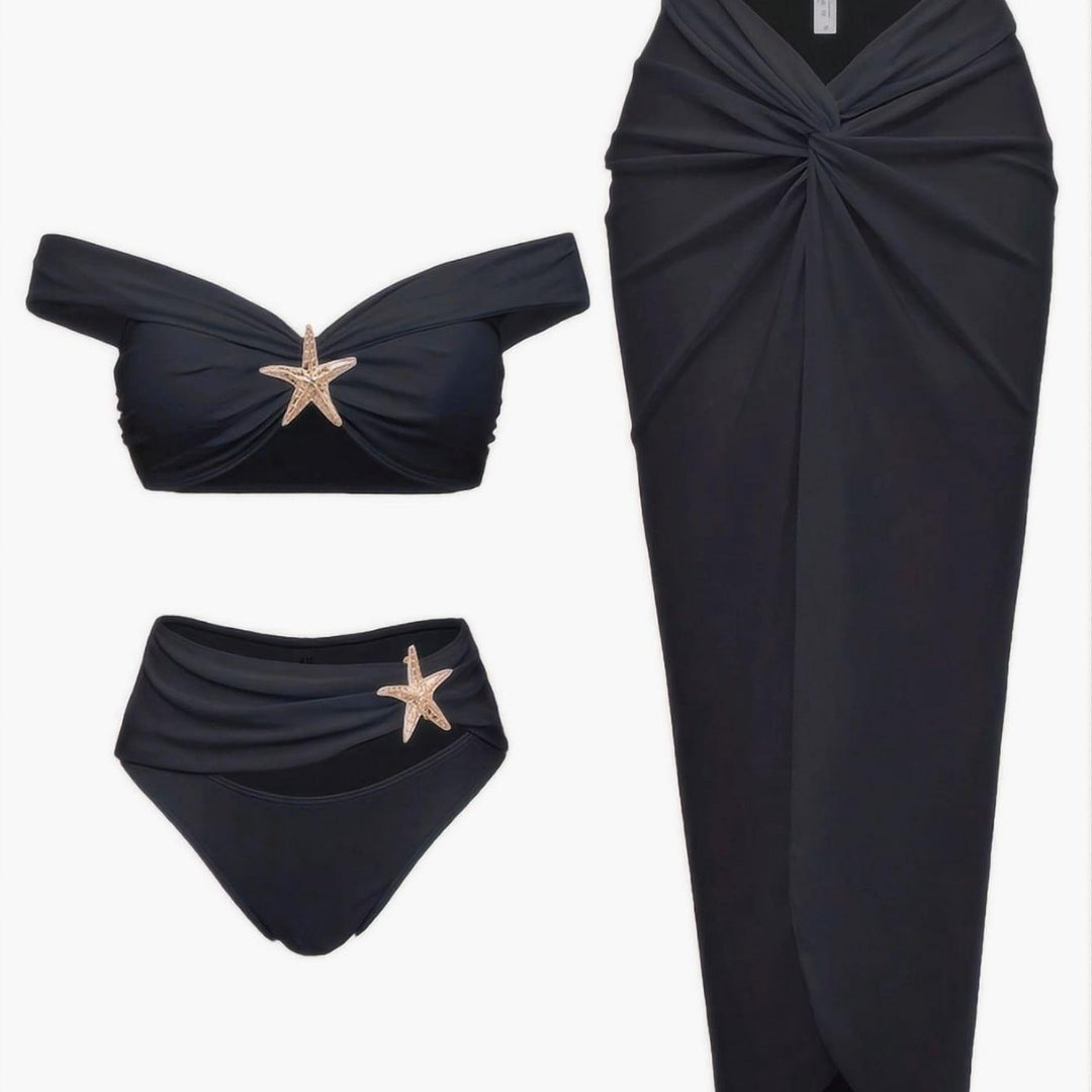 Dame bikini-sæt med elegant skræddersyet skørt-look og stilfuld stjerne-applikation Skovae