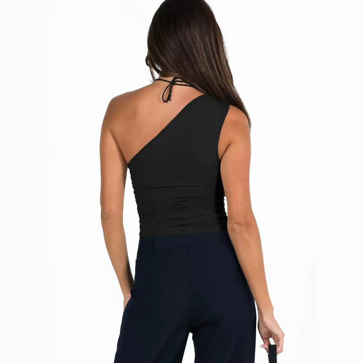 Dame asymmetrisk Crop-Top med spaghetti-stropper og figurformende design Stilla