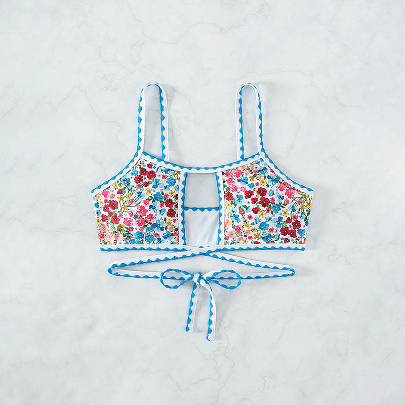 Dame bikini-top med blomsterdesign og legesyge bånd Skovae