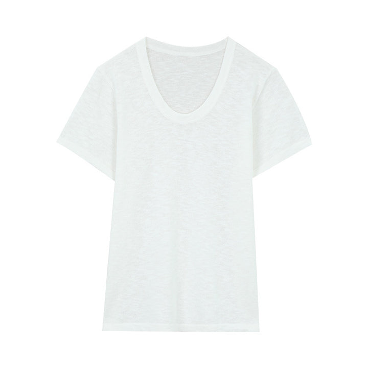 Dame kvalitets T-shirt med dyb rund halsudskæring og moderne snit Stilla