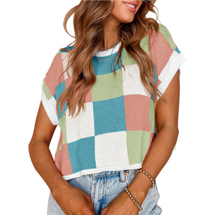 Dame cropped top med moderne ternet mønster og afslappet snit Stilla