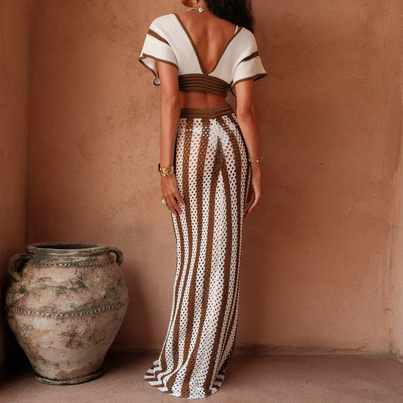Dame crop top og elegant palazzo bukser sæt Skovae