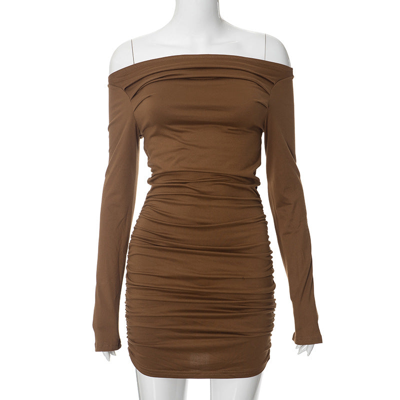 Femme Off-Shoulder Rynket Bodycon Kjole Stilla