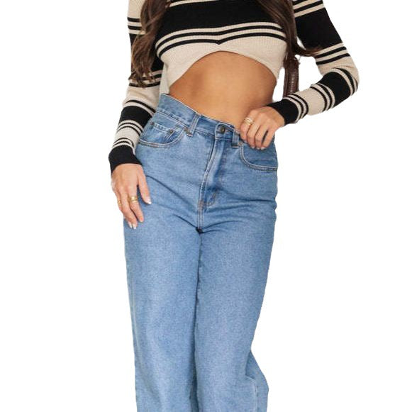 Dame Bred Skåret Jeans med Høj Talje og Løs Pasform Stilla