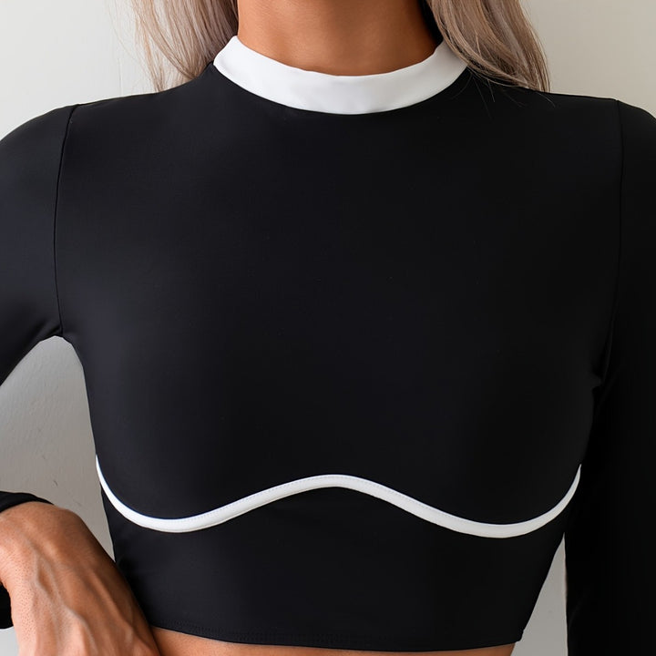 Dame sporty crop-top med lange ærmer og høj krave Stilla