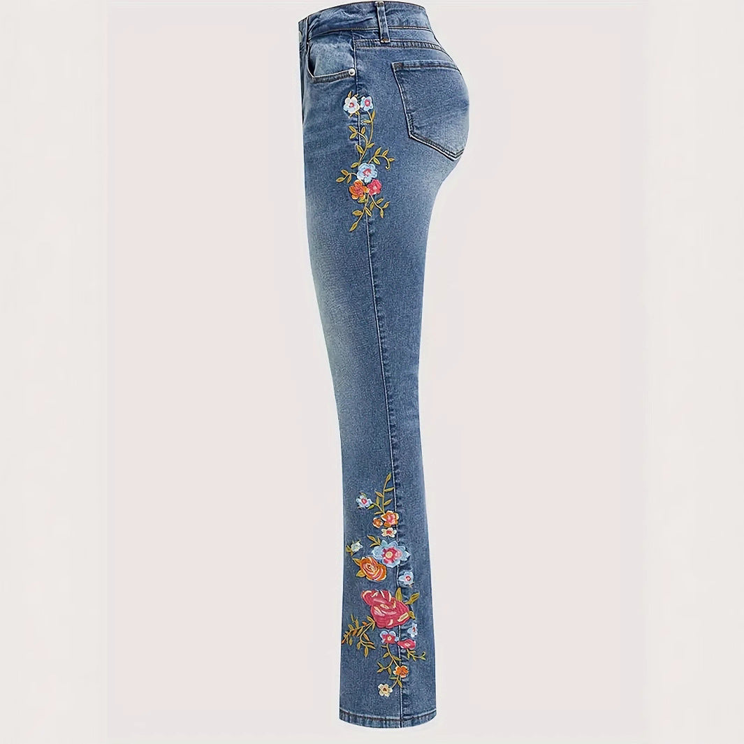 Dame jeans i western-stil med detaljeret hest-applikation Stilla