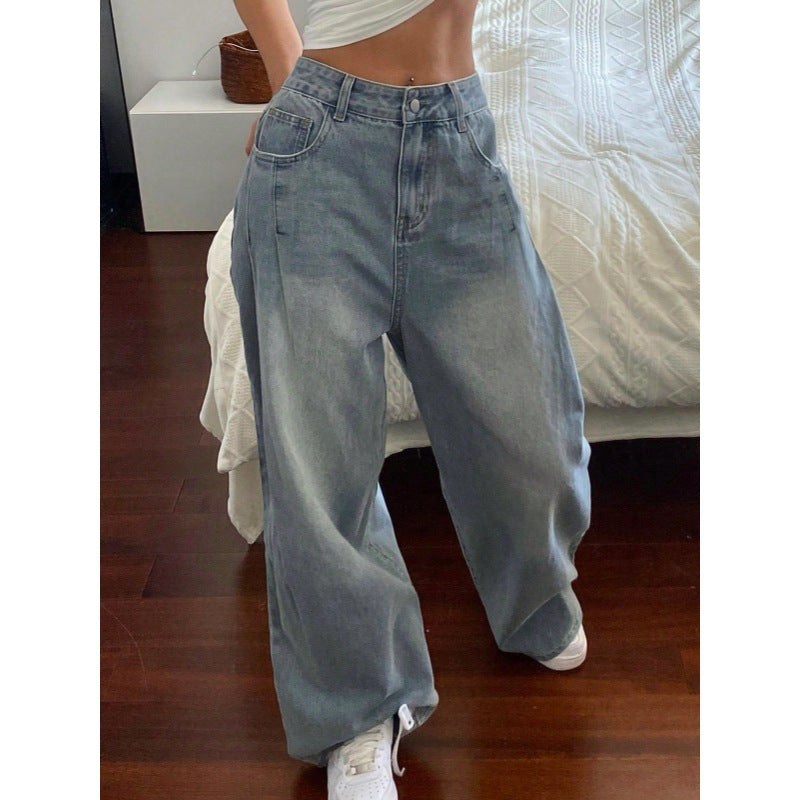Dame brede High-Waist Jeans med dekorative lommer Skovae