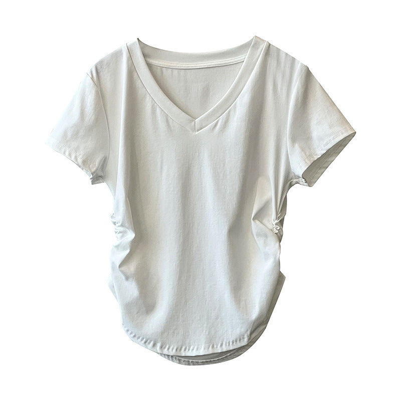 Dame V-hals T-shirt med afslappet silhuet og kvalitets bomuldsblanding Stilla