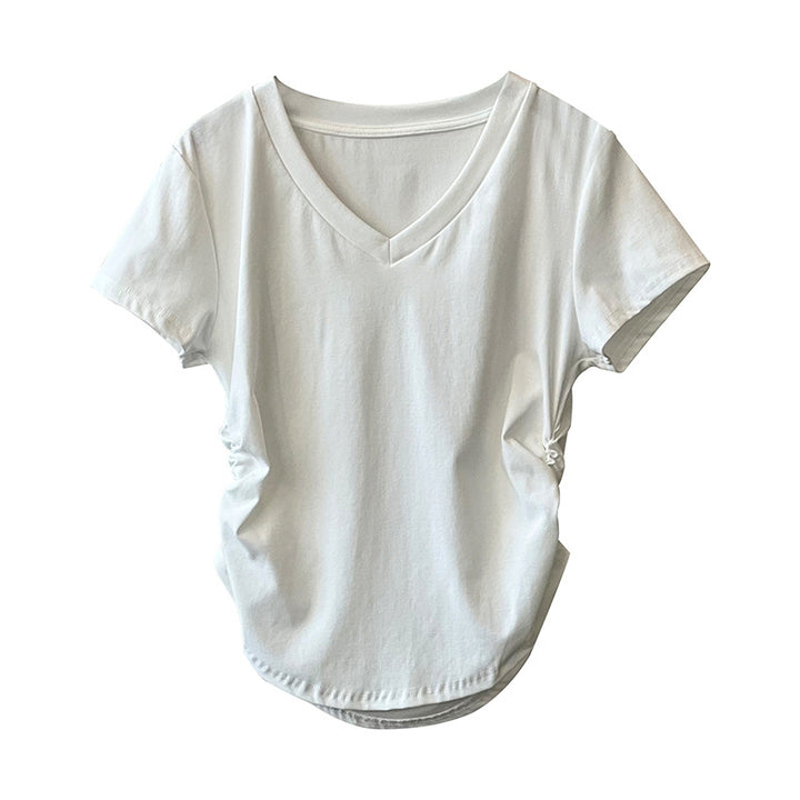Dame V-hals T-shirt med afslappet silhuet og kvalitets bomuldsblanding Stilla