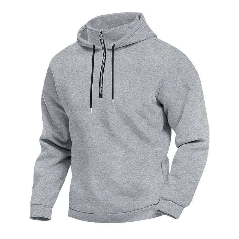 Herrer med hættepullover med kort lynlås, dobbeltlaget hætte og snor Skovae