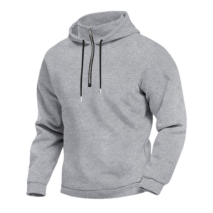 Herrer med hættepullover med kort lynlås, dobbeltlaget hætte og snor Skovae