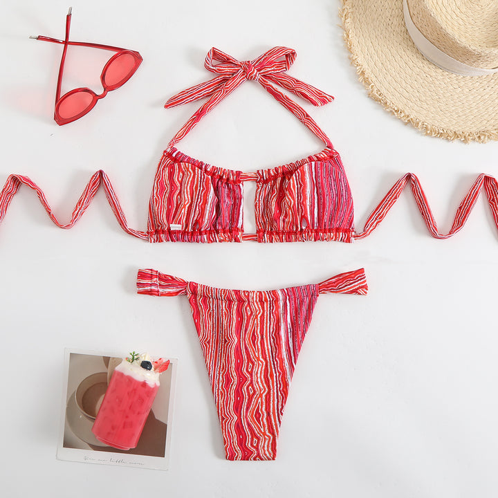 Dame bikini-sæt med legende bånd-design og farverigt mønster Stilla