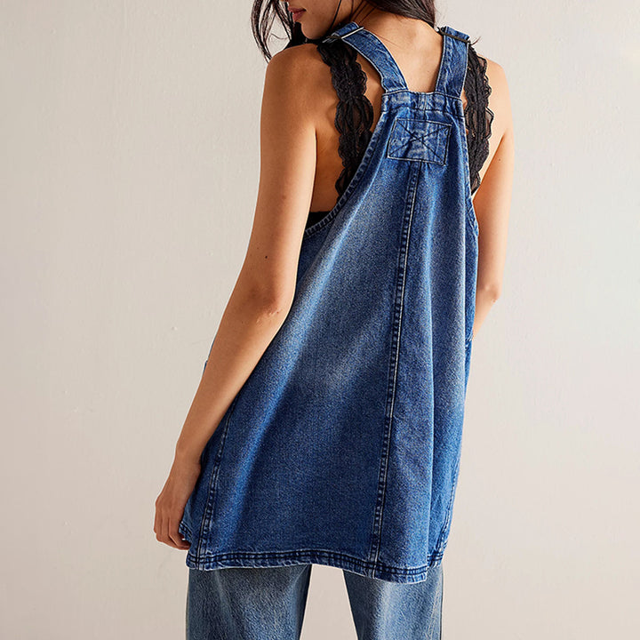 Dame jeans-ankerkjole med justerbare stropper og praktische lommer Stilla