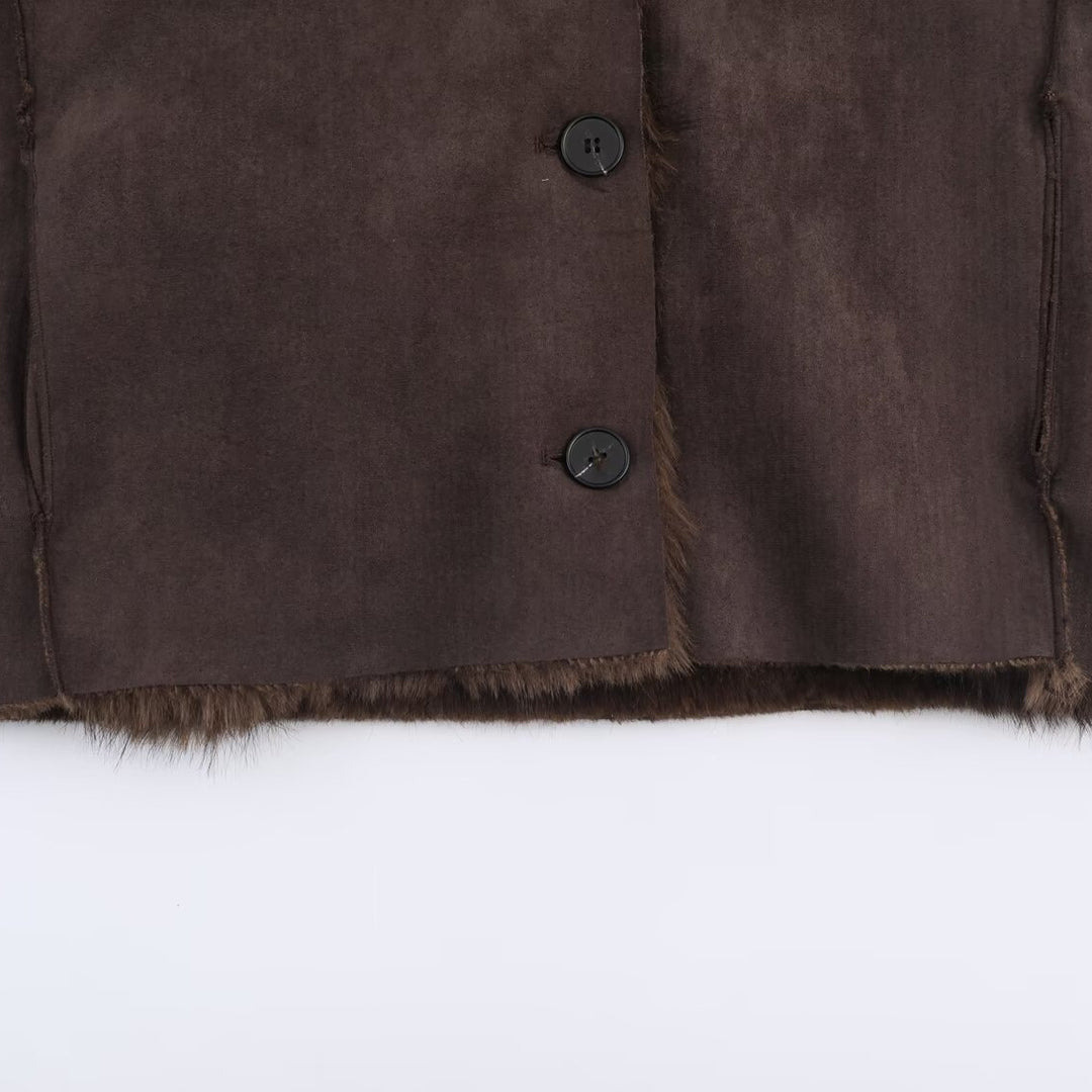 Damernes fashionable faux læderjakke med luksuriøst teddyfor Stilla