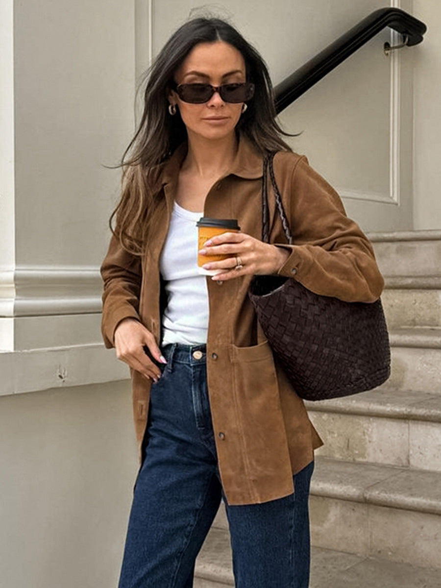 Dame Suede Overshirt i flot Casual-stil Stilla