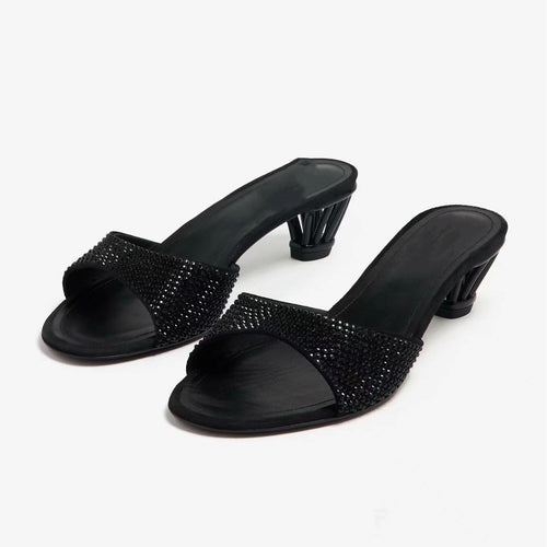 Femme Kryst dekoreret Slide Sandaler med skulpturel hæl Stilla