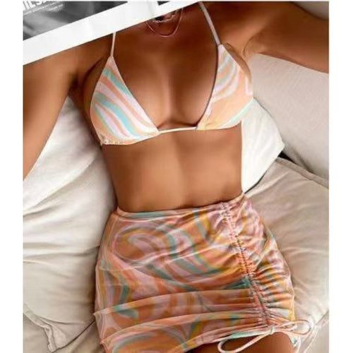 Dame to-delt bikini-sæt med minimalistiske striber og charmerende nederdel Stilla