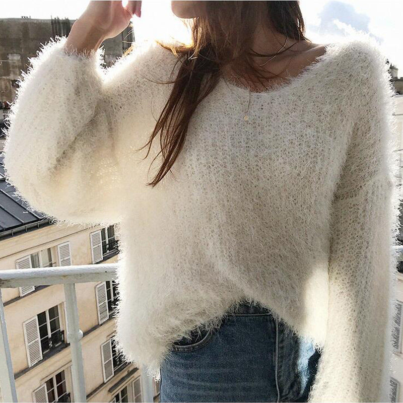 Femme Fluffy V-Udsnit Strikpullover Stilla