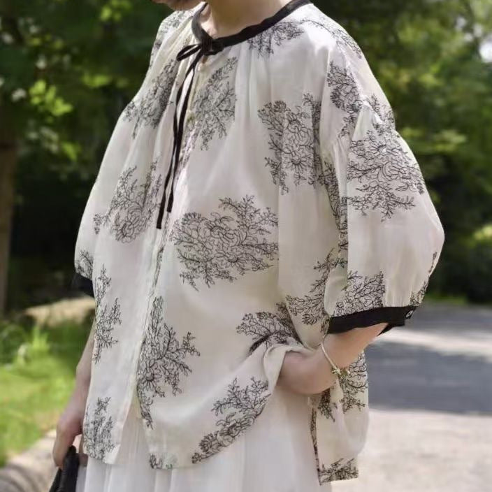 Dame Floral Print Linned Tunika Stilla