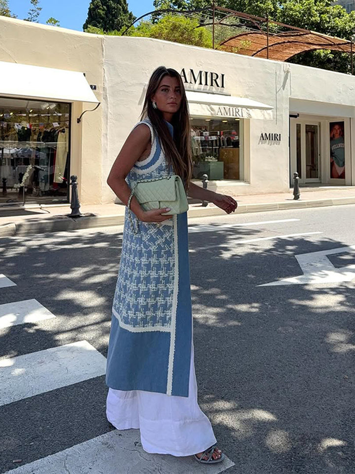 Dame maxilangt bomulds kjole med elegante broderi detaljer Stilla