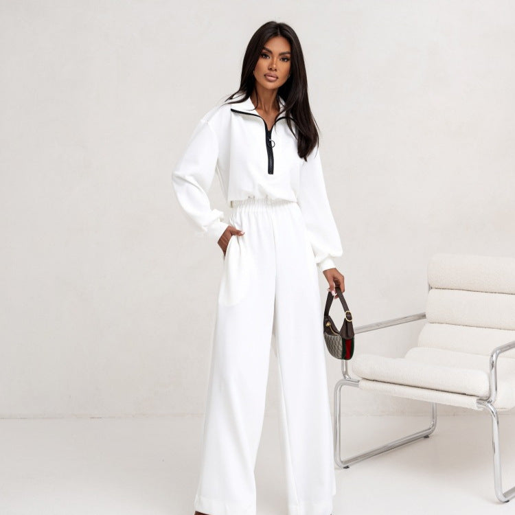 Dame sporty jumpsuit med høj krave og moderne lynlås Skovae
