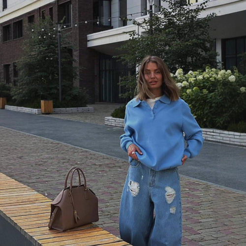 Kvinders casual sweater med høj krave og struktureret design Stilla