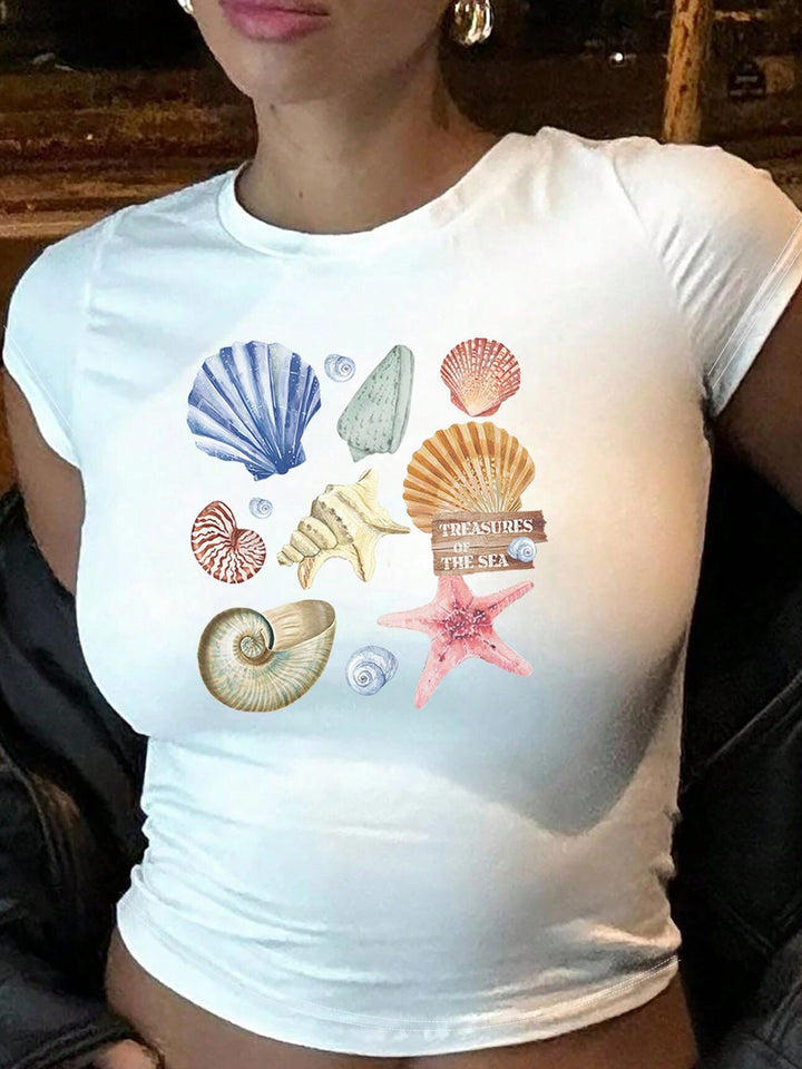 Dame Korte ærmer T-shirt med iøjnefaldende motorcykel-design Skovae