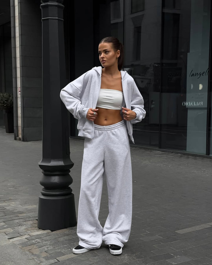 Kvinders afslappede oversized sweatshirt og bredskårne joggers sæt Skovae