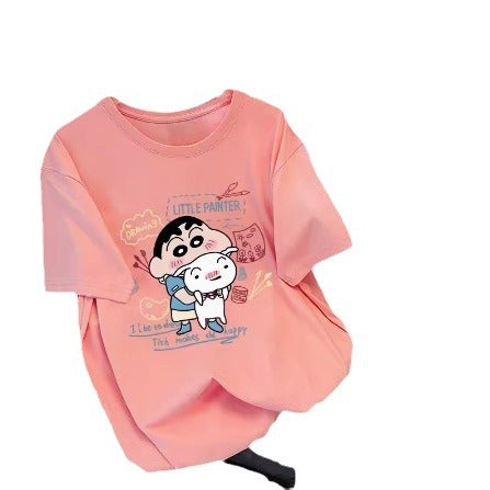 Dame T-shirt med kunstnerisk cartoon-tryk og behagelig pasform Stilla