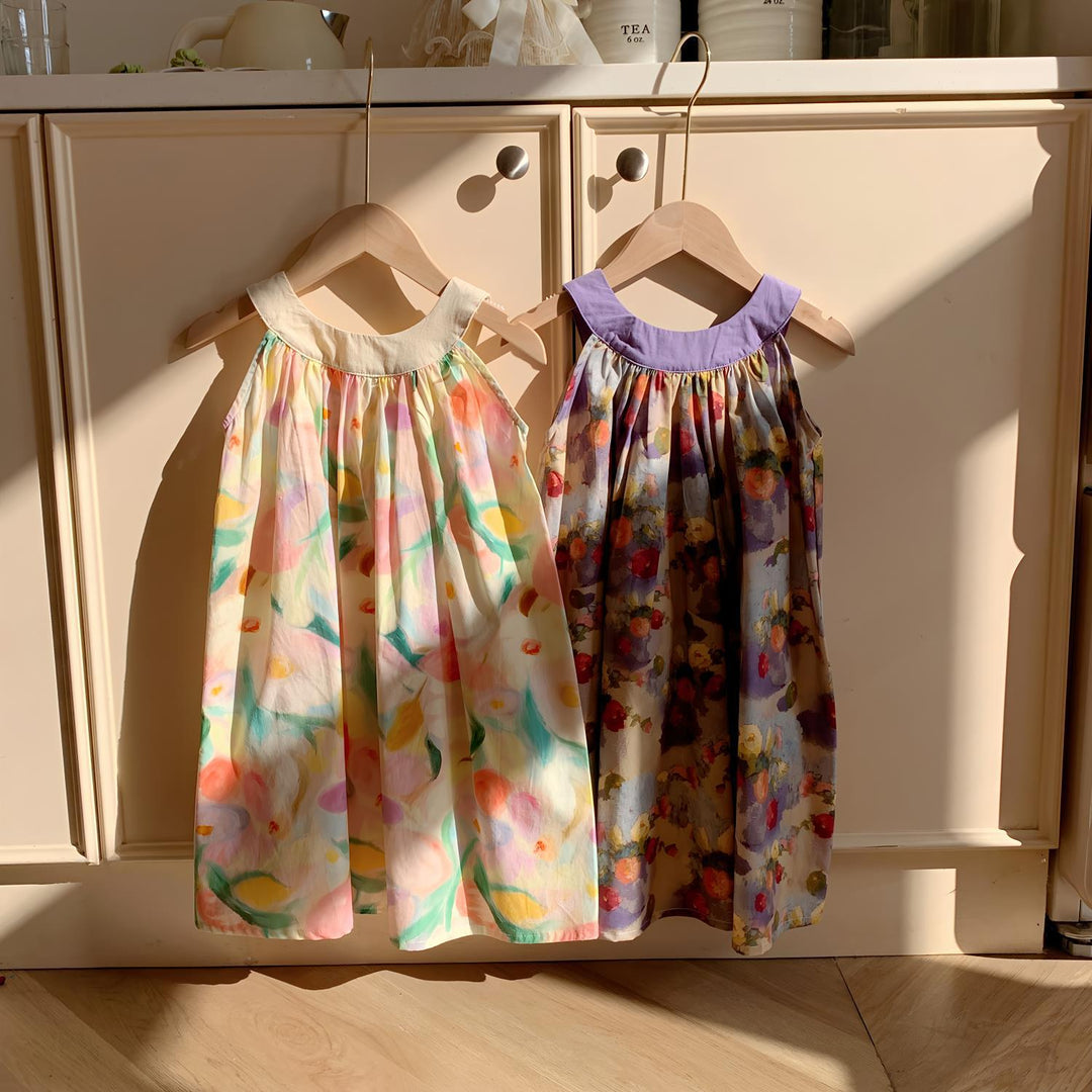 Pige Floral Print Solkjole med Volangudskæring Stilla
