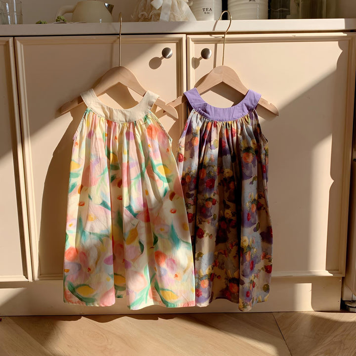 Pige Floral Print Solkjole med Volangudskæring Stilla