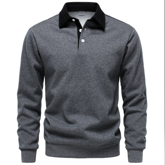 Herrer Elegant Langærmet Polo Pullover med kvalitetskrave og struktureret overflade Stilla