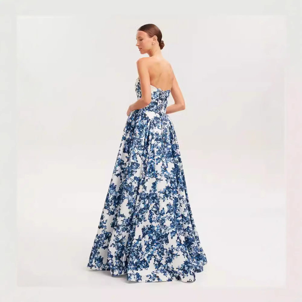 Kvinder Elegant Blomster Mønster Maxi Kjole med Off-Shoulder Design Skovae