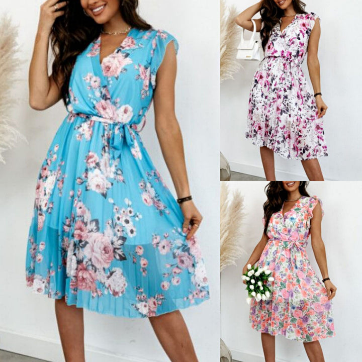 Dame blomster mønster midi kjole med elegant slids Stilla