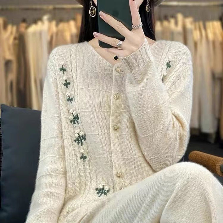 Kvinders cardigan med blomsterbroderi Stilla