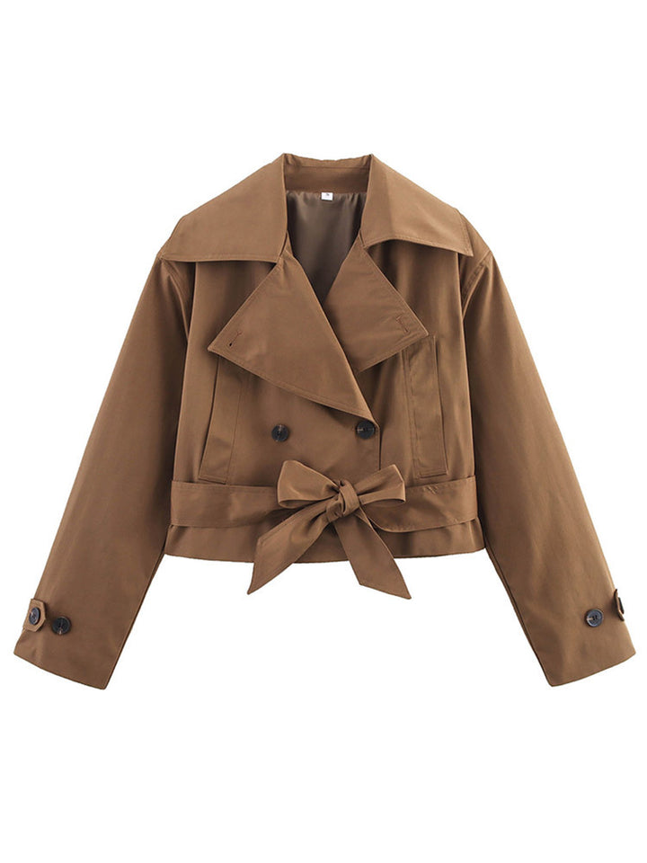 Dame Cropped Trenchcoat med bred revers og talje bælte Stilla