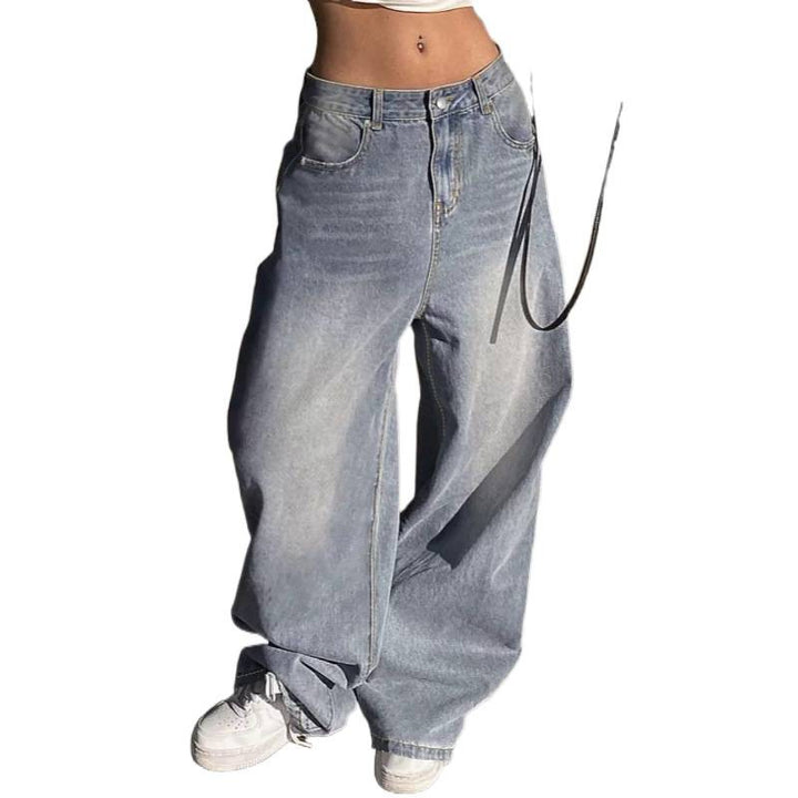 Dame brede High-Waist Jeans med dekorative lommer Skovae