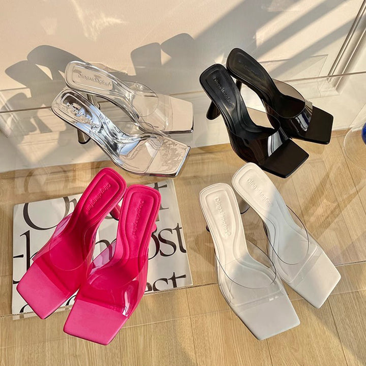 Dame Slingback Sandaler med transparent overmateriale og elegant blokhæle Stilla