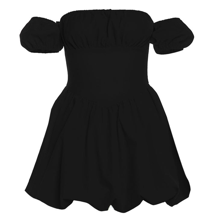 Dame Off-Shoulder Kjole med voluminøse Puffærmer og bred Kant Stilla