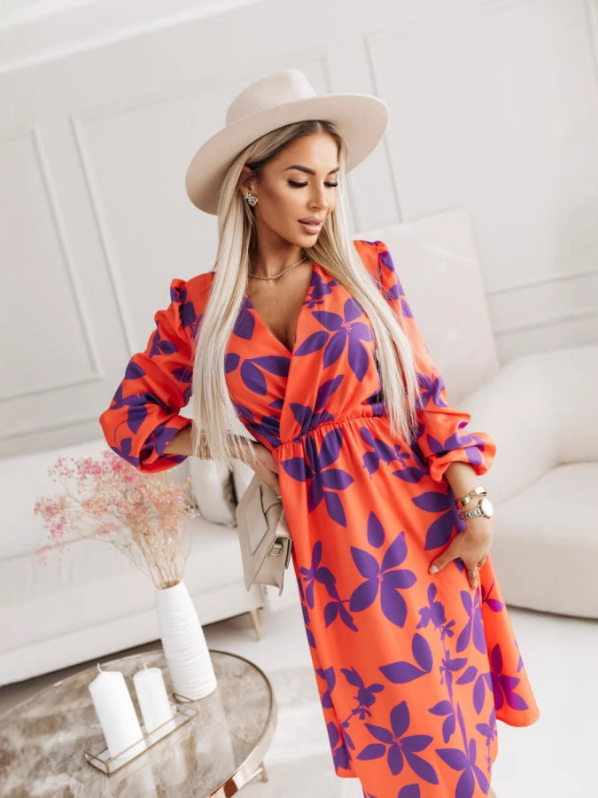 Dame maxikjole i floral design Stilla