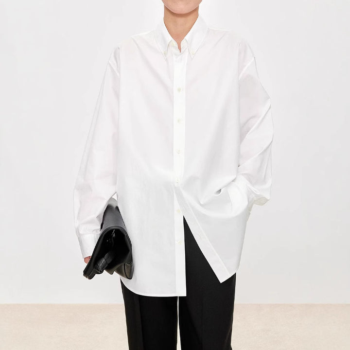 Dame casual oversized skjorte bluse lavet af høj kvalitet bomuldsstof med moderne snit og lange ærmer Stilla