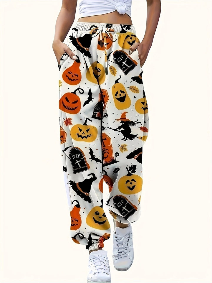 Dame fritidshose med Halloween-motiv og elastisk talje Stilla