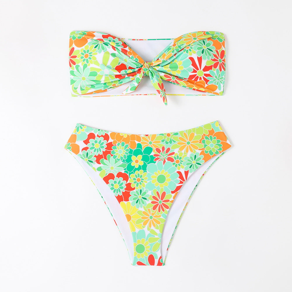 Damer Bandeau Bikini med moderne blomsterprint og legende knudedetalje Skovae