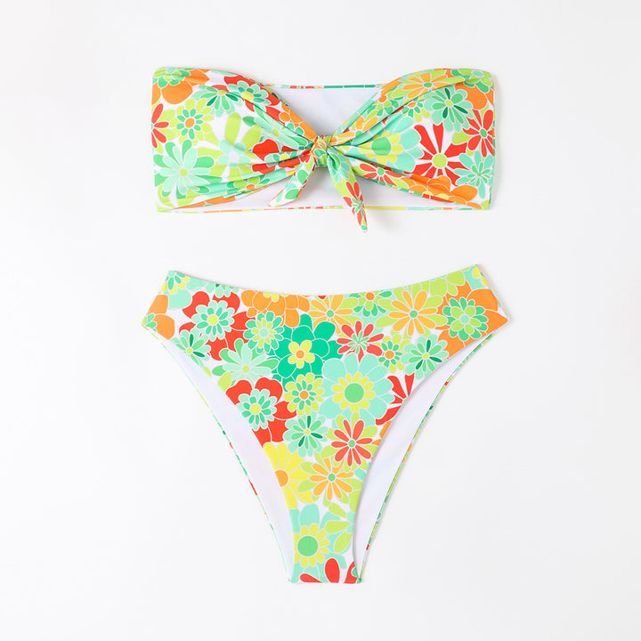 Damer Bandeau Bikini med moderne blomsterprint og legende knudedetalje Skovae