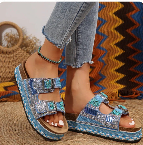 Dame luksus-sandaler med elegante dekorative elementer og skridsikker sål Stilla