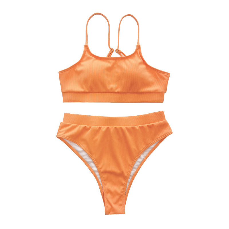Dame High-Waist-Bikini-Sæt med ribbet top Skovae