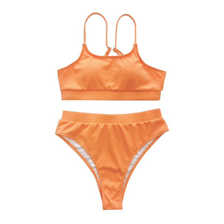 Dame High-Waist-Bikini-Sæt med ribbet top Skovae