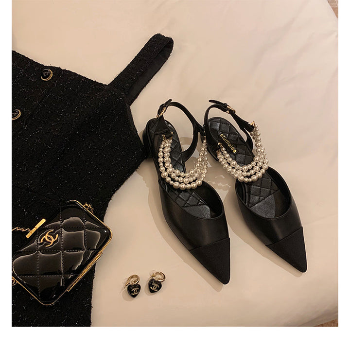 Dame sling-pumps med elegant perleapplikation og spidst formet Stilla