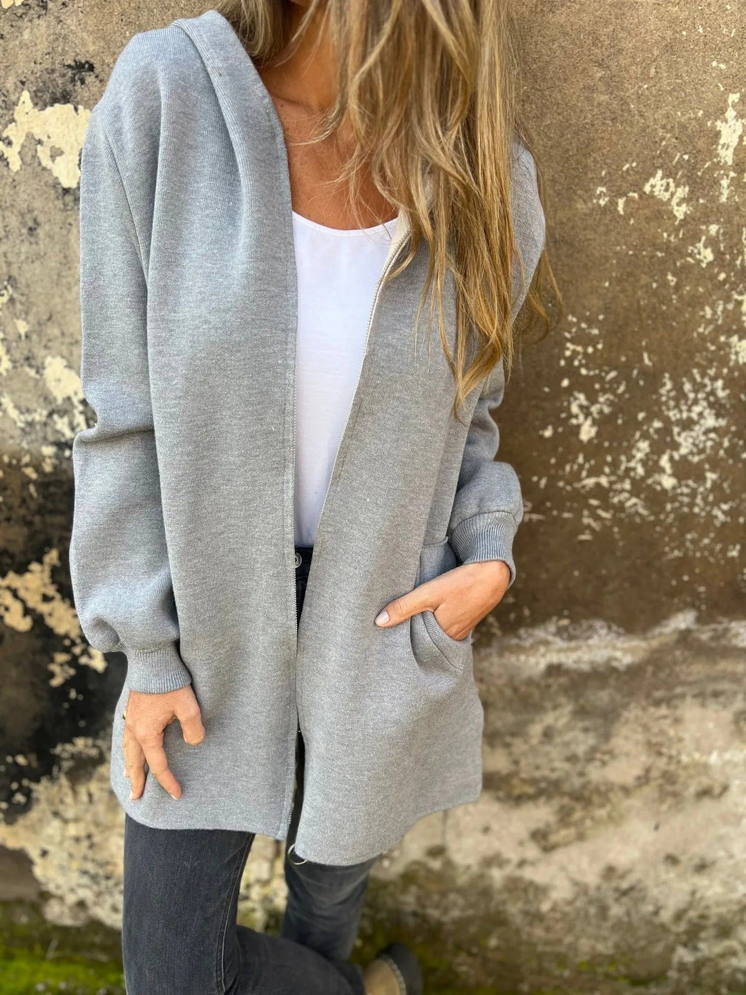 Stilla | Hoodie Relaxed Fit Lynlås Mellemlang med Lommer